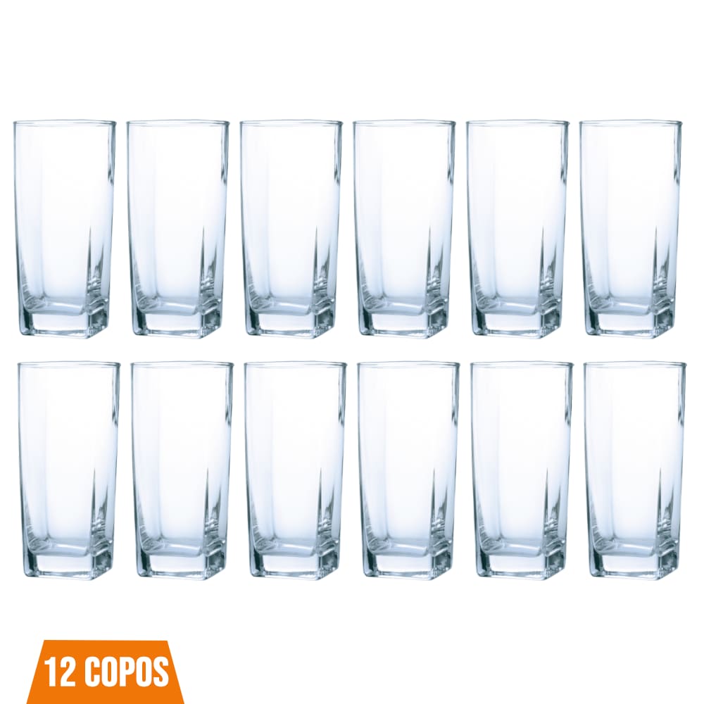Conjunto Com 12 Copos Vidro Bali Quadrado 320ml Transparente
