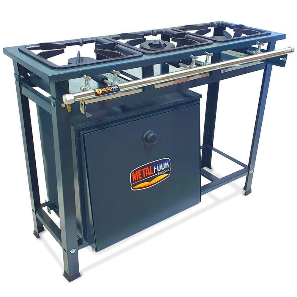 Fogão Industrial 3 Bocas 2QS 1QD Baixa Pressão com Forno 57L de Piso