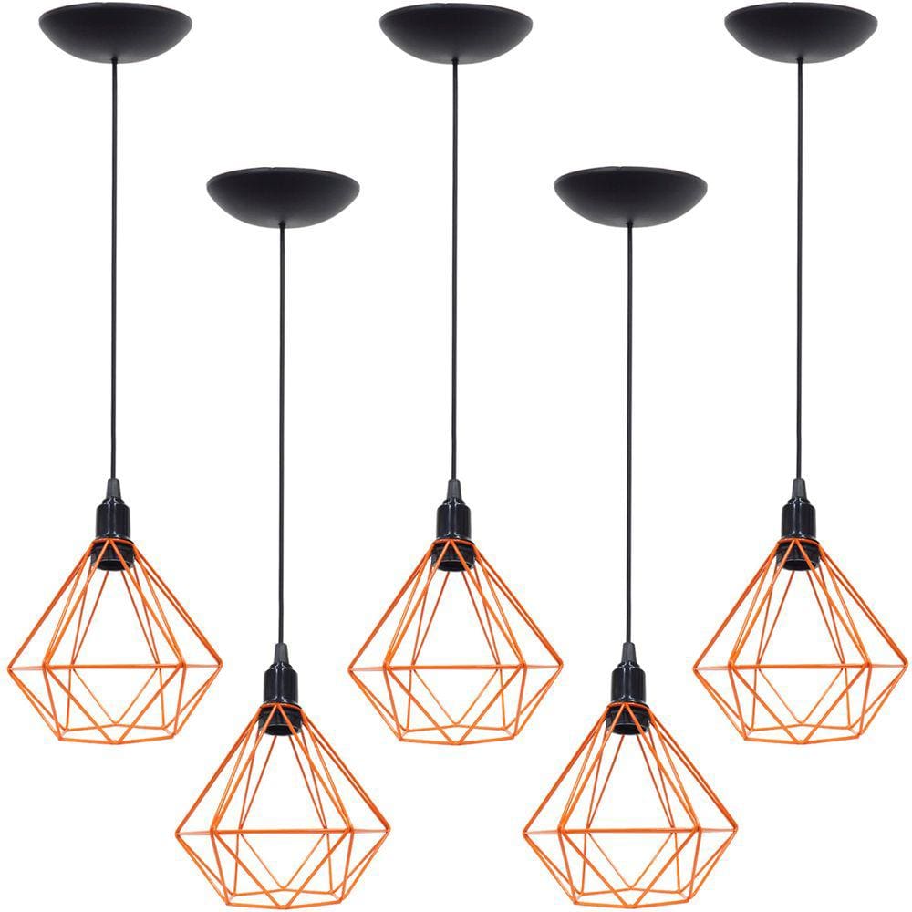 5 Pendentes Aramado Diamante Luminária Lustre P Teto Retrô Vintage Industrial Balcão Agp Ilumini