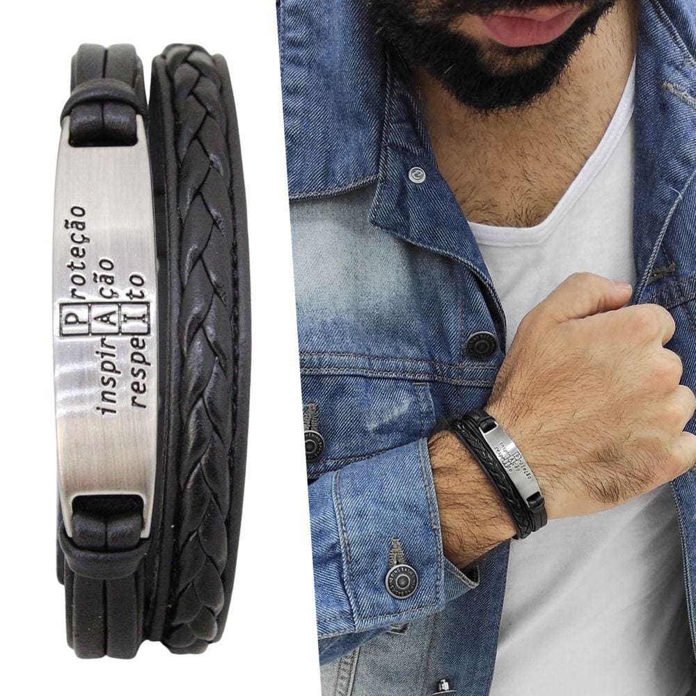 Pulseira de Couro Ajustável Masculina Pai Inspiração Proteção Respeito