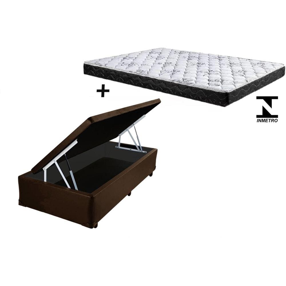 Cama Box Baú Green Solteiro Marrom + Colchão Espuma D33 88x188x8