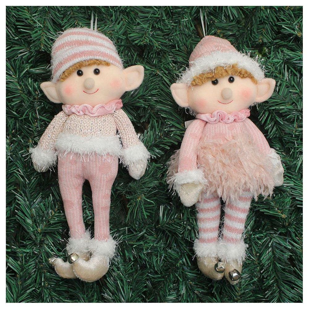 Dupla Boneco Natalino Pendente Duende Rosa Natal