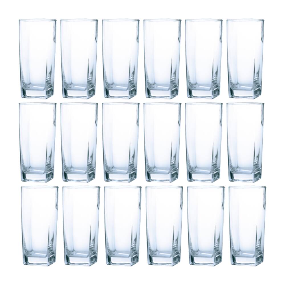 Copo Vidro 320ml Quadrado BALI Kit com 18 Transparente Luxo