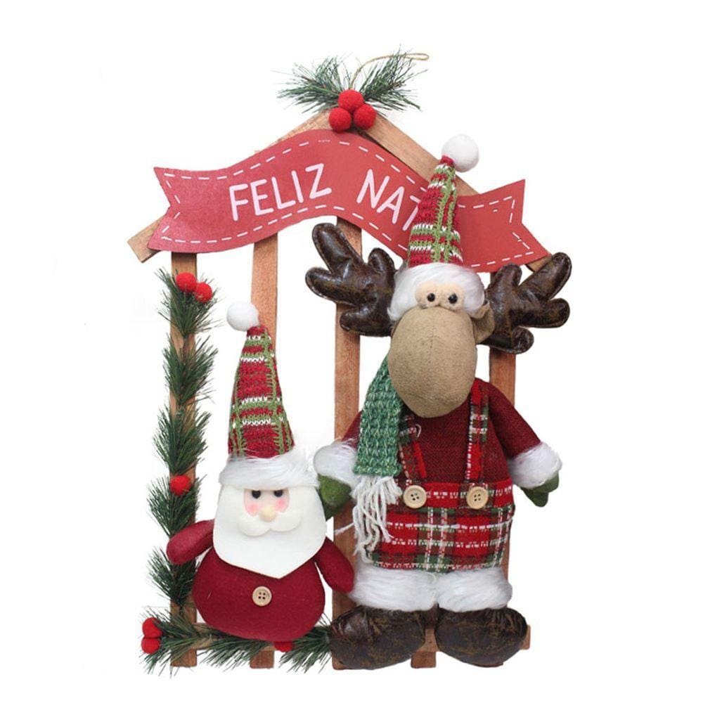 Guirlanda Natalina De Madeira Enfeite De Porta Decorada 54cm