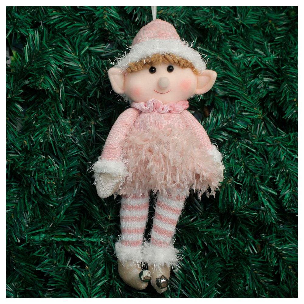 Kit 4 Boneco Pendente Natal Duende Mamãe Noel Rosa 30cm