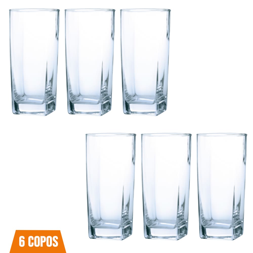 Conjunto Com 6 Copos Vidro Bali Quadrado 320ml Transparente