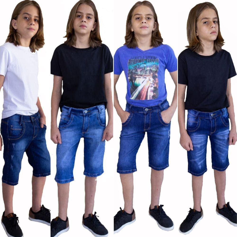 Kit 4 Short Masculino Infanto juvenil Jeans Com Licra 4