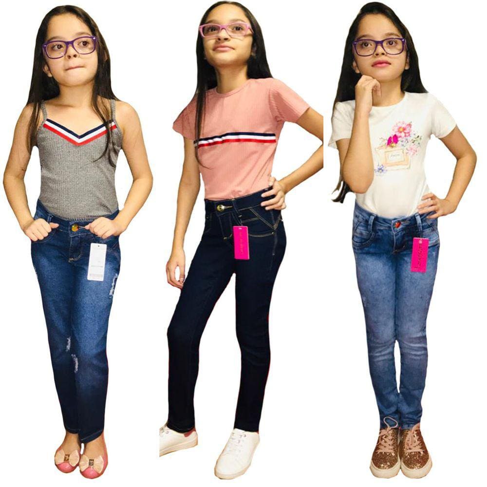 Kit 3 Calça Skinny Feminina Jeans Infanto Juvenil de 4 a 16 Anos