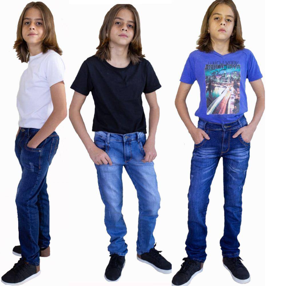 Kit 3 Calça Masculina Infanto Juvenil Tradicional Jeans C.Licra