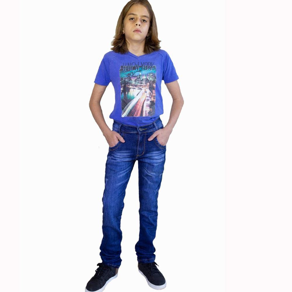 Calça Masculina Infanto Juvenil Tradicional Jeans Com Licra 1