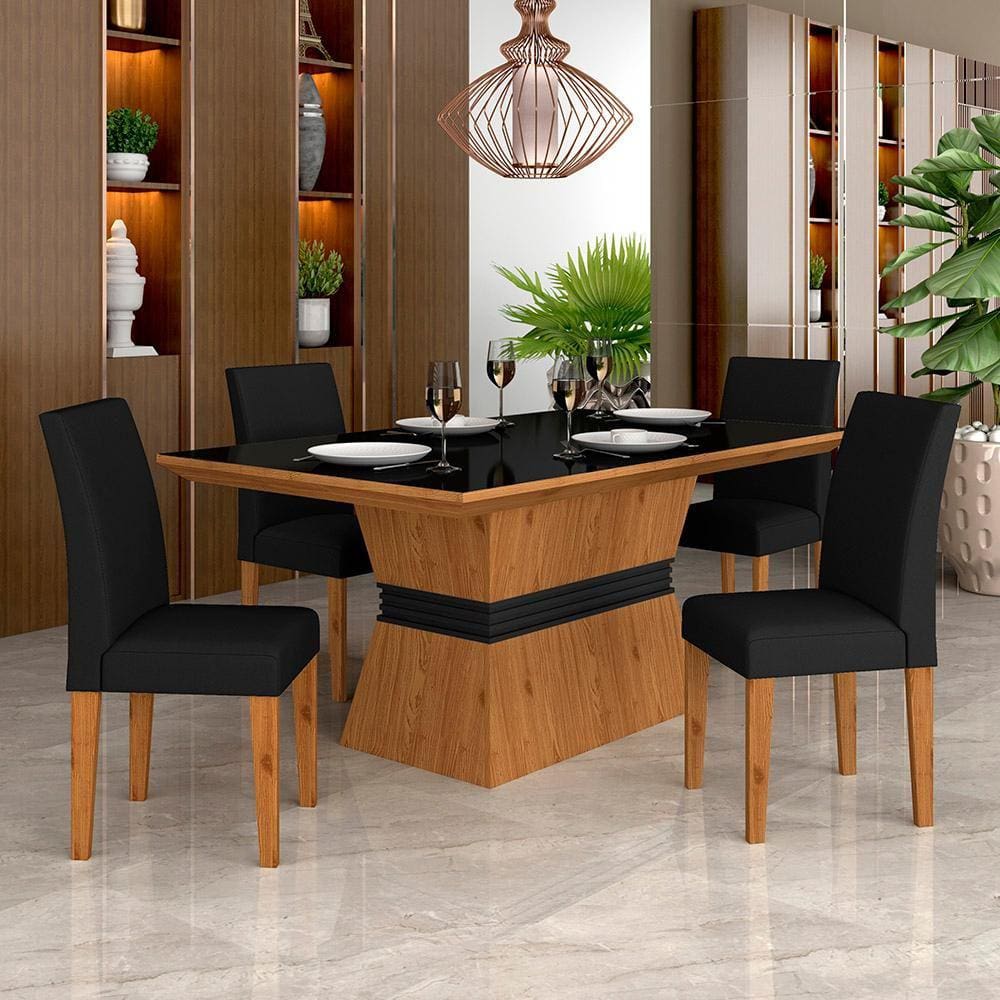 Mesa Com 4 Cadeiras 1,36 Versalhes Cin/preto/preto - Móveis Arapongas
