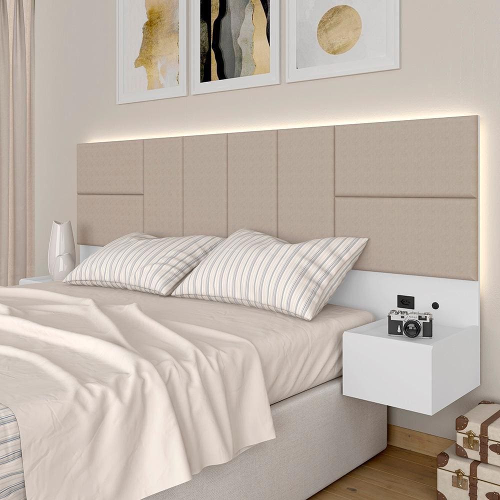 Cabeceira Suspensa Cama Queen Com Led Malibu Bran/bege - M. Arapongas