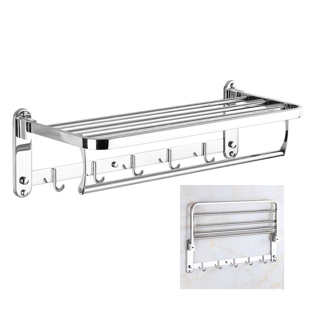 Toalheiro Varal Roupa Suporte Inox Prateleira Gancho Porta Toalha Lavanderia Banheiro Pousada Casa Hotel Armazenamento Multiuso