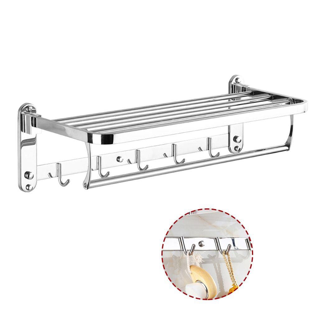 Toalheiro Varal Roupa Prateleira Inox Suporte Porta Toalha Gancho Armazenamento Lavandeira Banheiro Hotel Casa Pousada Multiuso