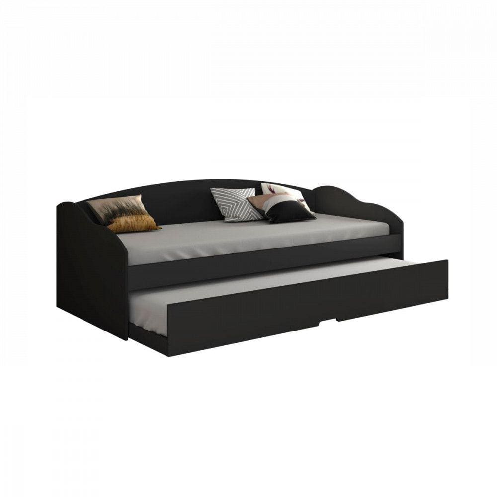 Sofá Cama Funny III 078 Com Cama Auxiliar Preto Fosco Conquista Móveis