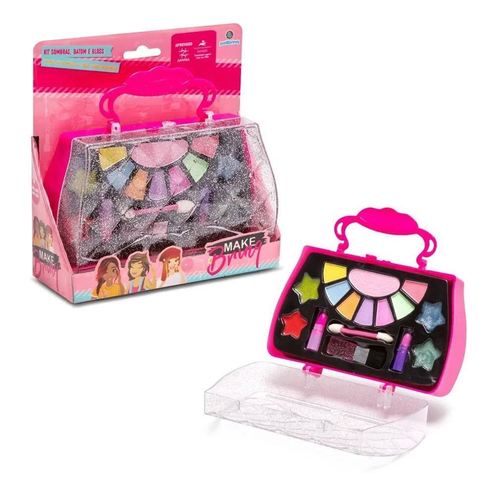 Kit Maquiagem Infantil Sombra, Batom E Gloss Mk06 Polibrinq