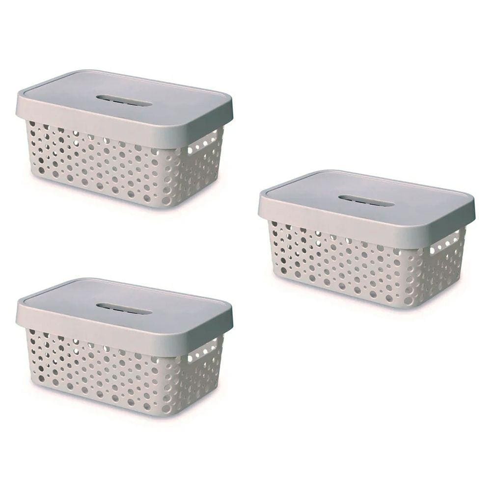 Kit Com 3 Caixas Organizadoras Multiuso Rattan 4,5L Cinza