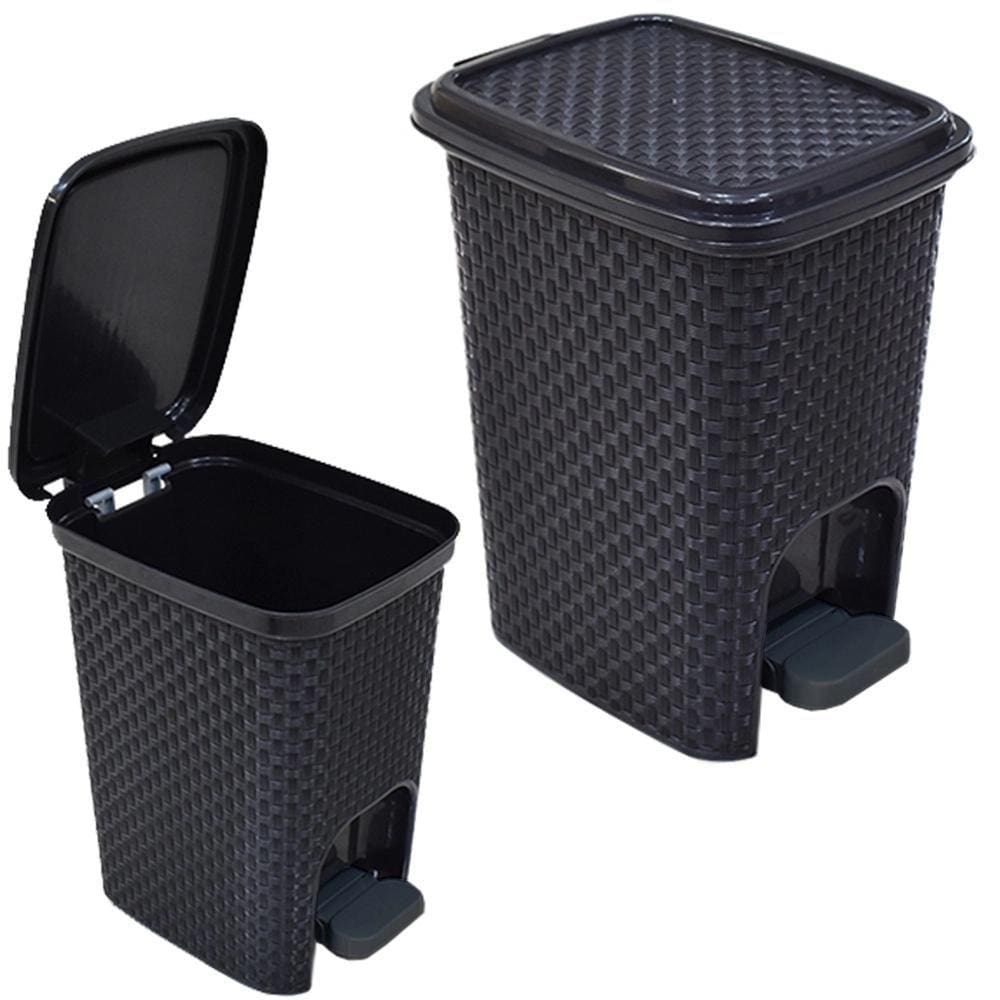 Lixeira Pedal Retrátil Plástico Retangular Rattan Preto 7L
