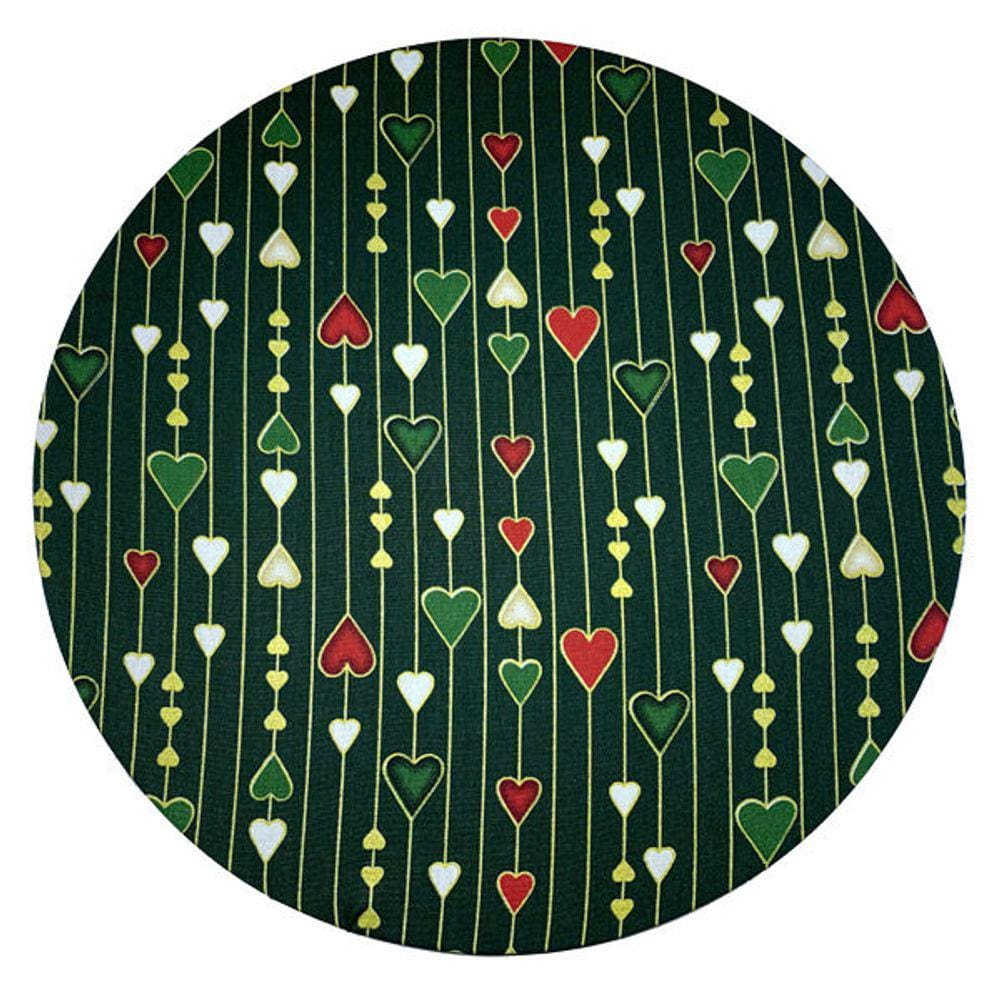 Capa de Sousplat Tricoline Natal Corações P/ Base MDF 35cm