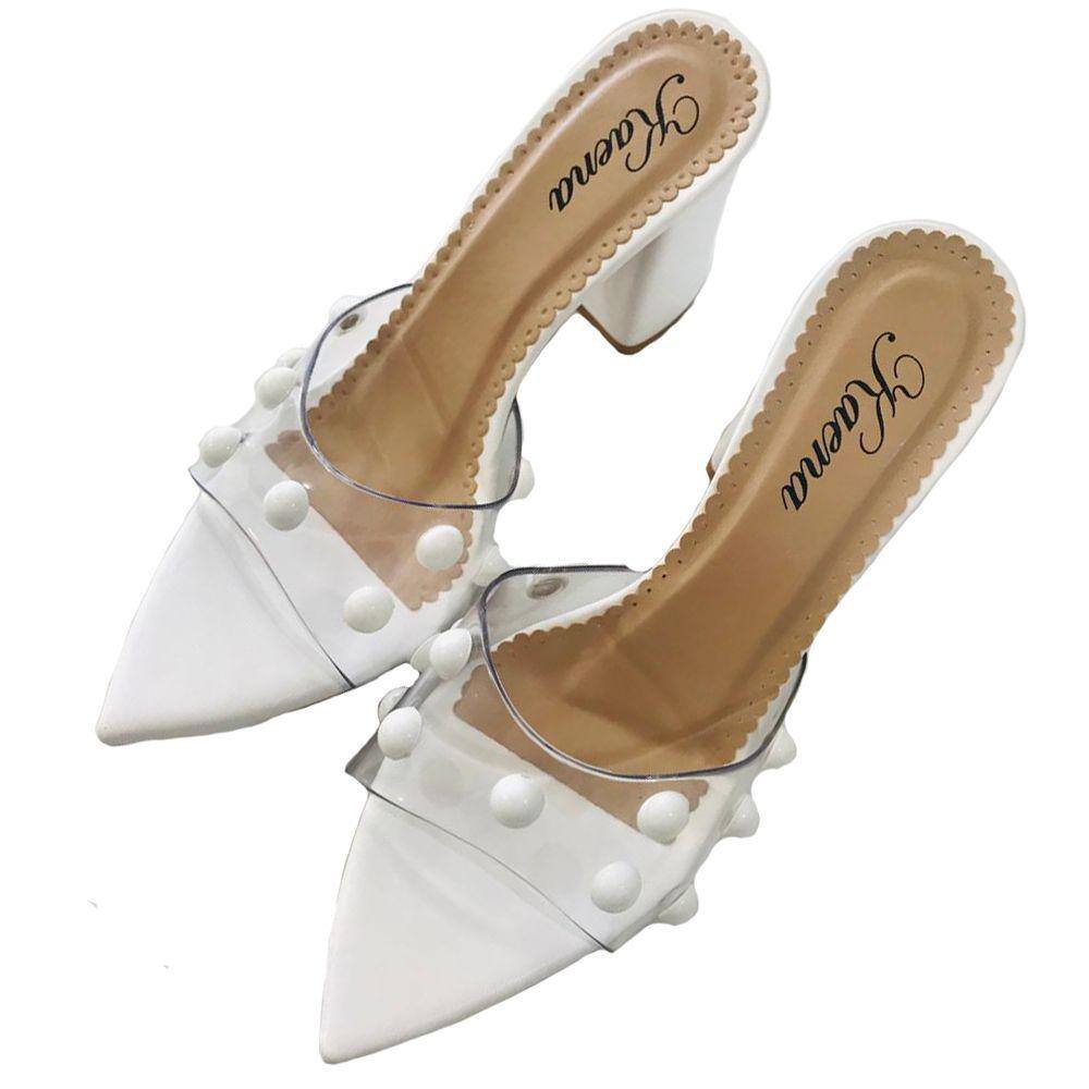 Sandália Feminina Palmilha Bico Folha Salto Em Bloco 10 Cm 21