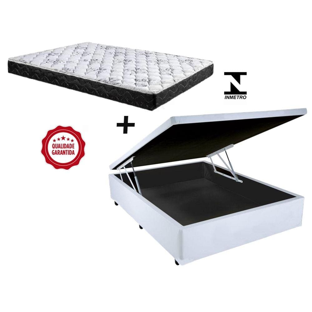 Cama Box Baú Casal Green Branco + Colchão Espuma D33 138x188x8