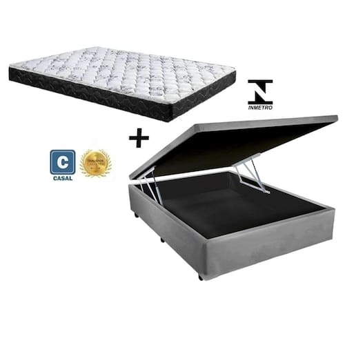 imagem-Cama Box Baú Casal Green Cinza + Colchão Espuma D28 138x188x8 - Preto