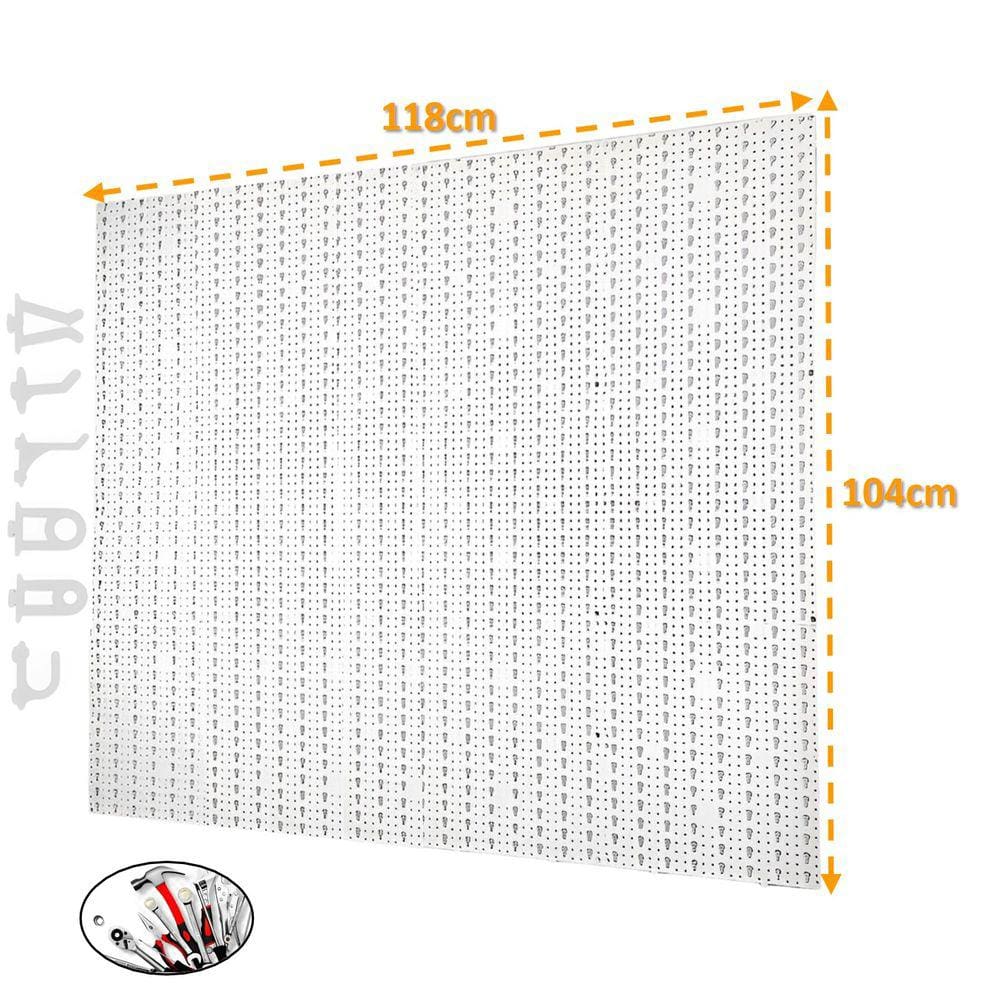 Painel Expositor De Ferramentas Modular 118cm x 104cm Em Plástico Perfurado Com 96 Ganchos Parede Branco - AMZ