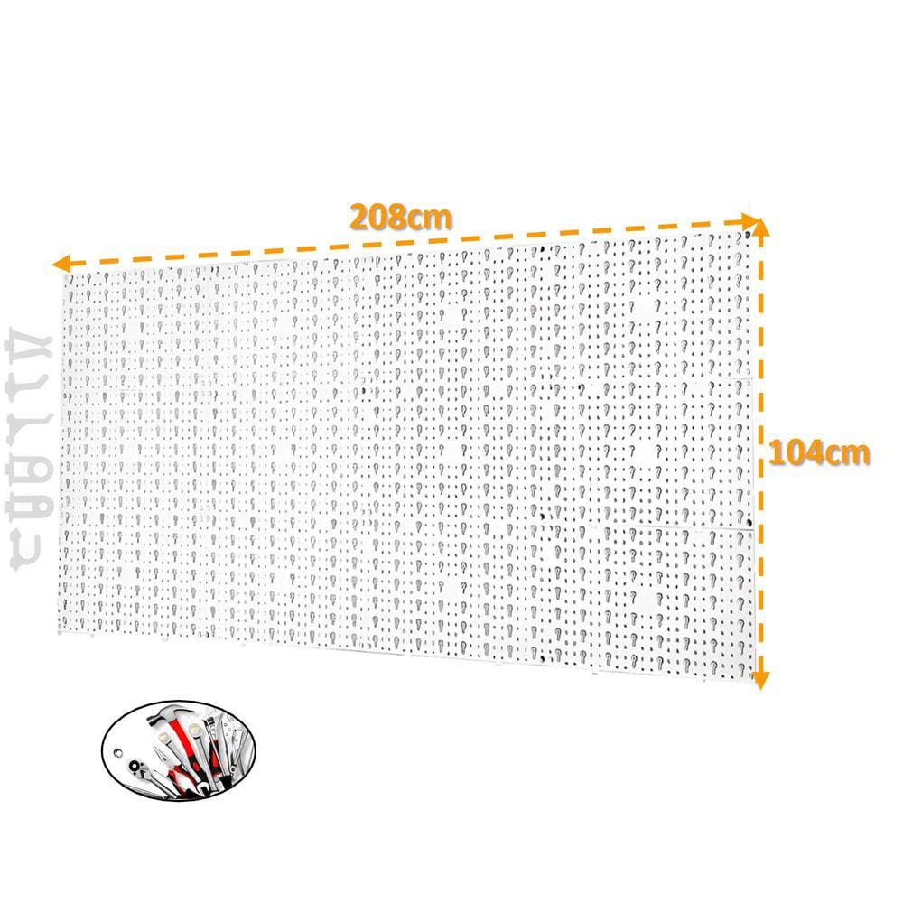 Painel Expositor De Ferramentas Modular 208cm x 104cm Em Plástico Perfurado Com 168 Ganchos Parede Branco - AMZ