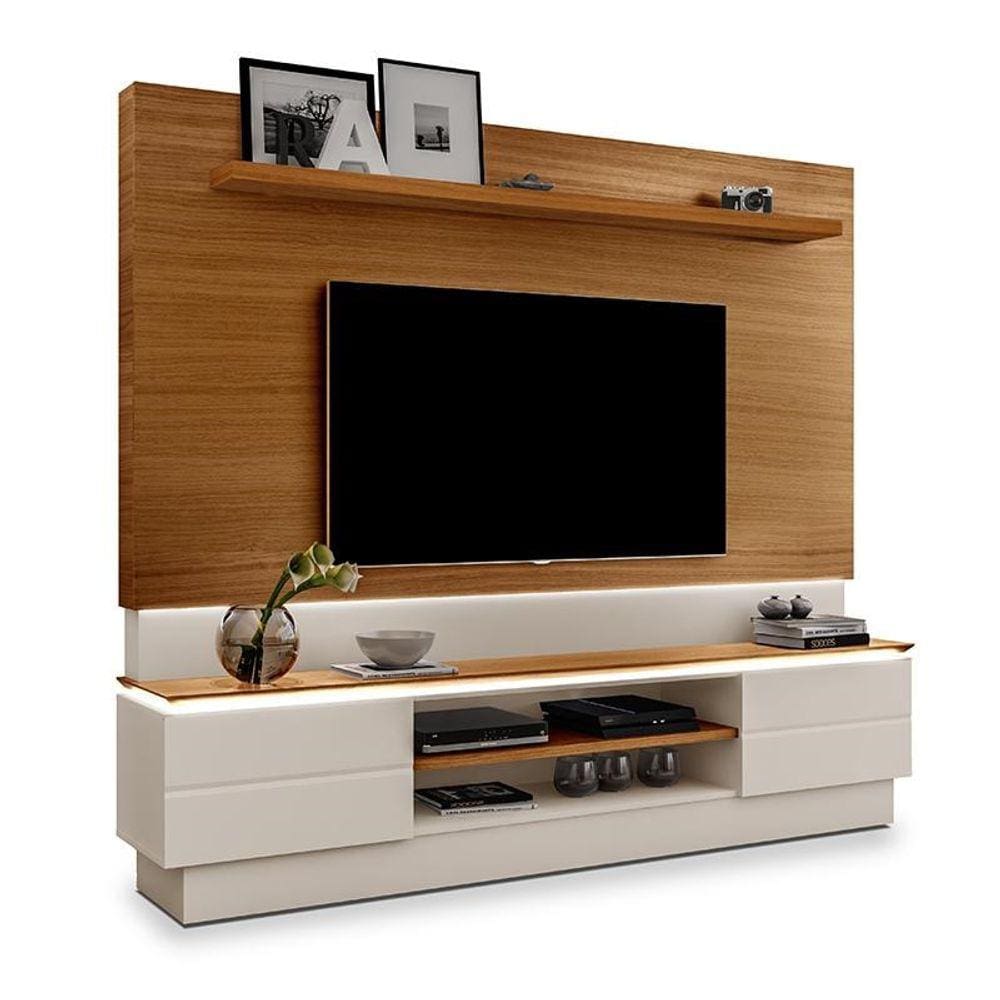 Rack com Painel London para TV até 75” Carvalho New/Off White - Móveis Luapa