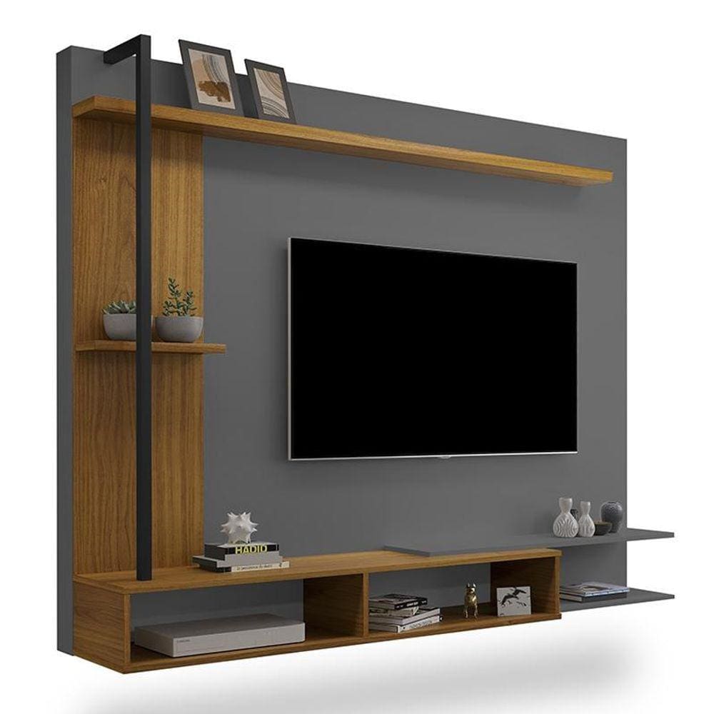 Painel Home Suspenso Onix para TV até 65” Carvalho New/Cinza - Móveis Luapa