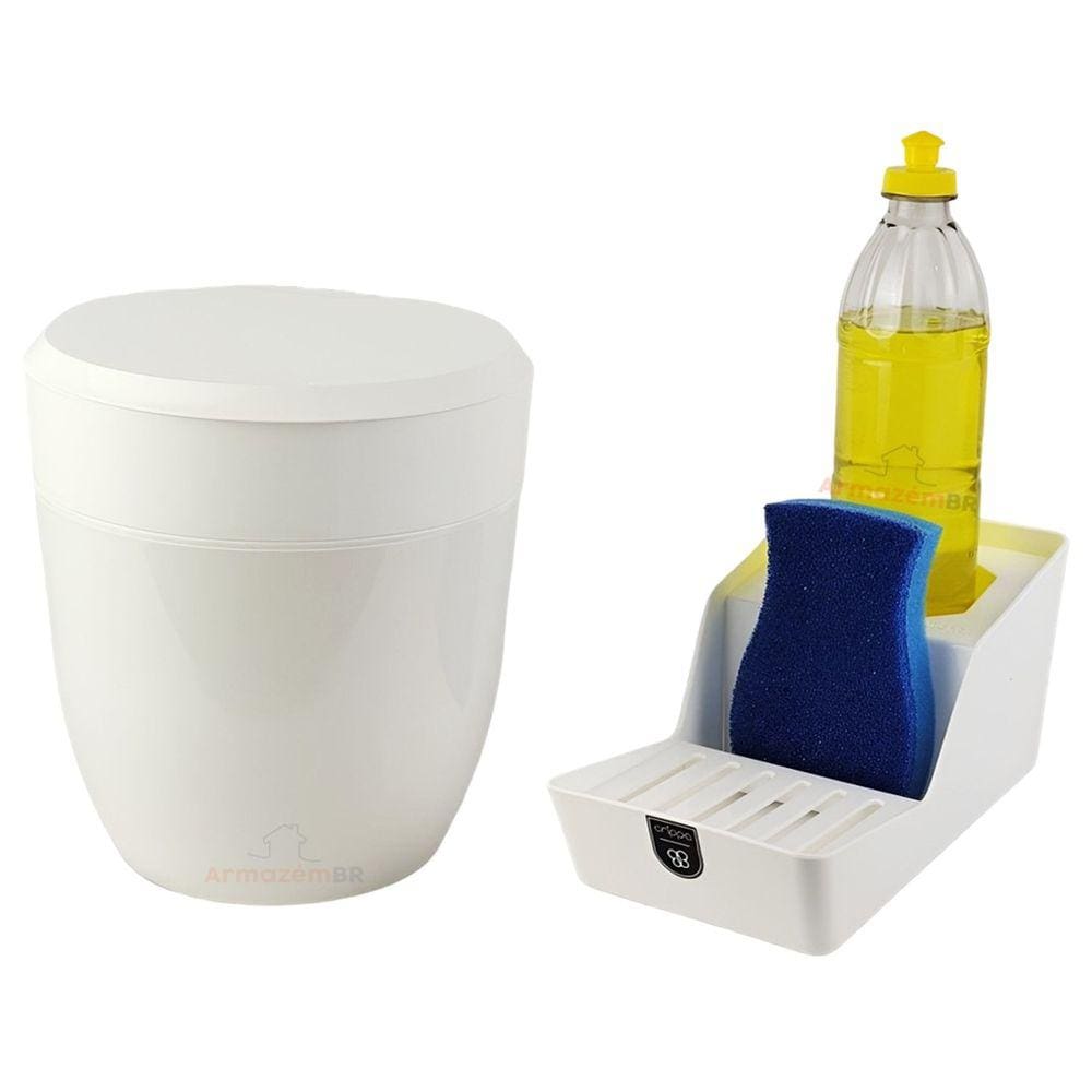 Kit Cozinha Lixeira 2,5L Organizador De Pia Porta Detergente Branco - Crippa