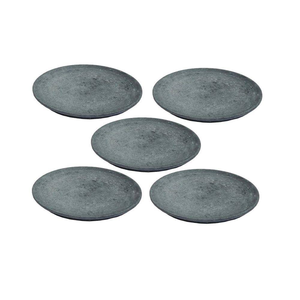 Kit 5 Pratos Raso Redondo Pedra Sabão Sobremesa e Bolos 30cm