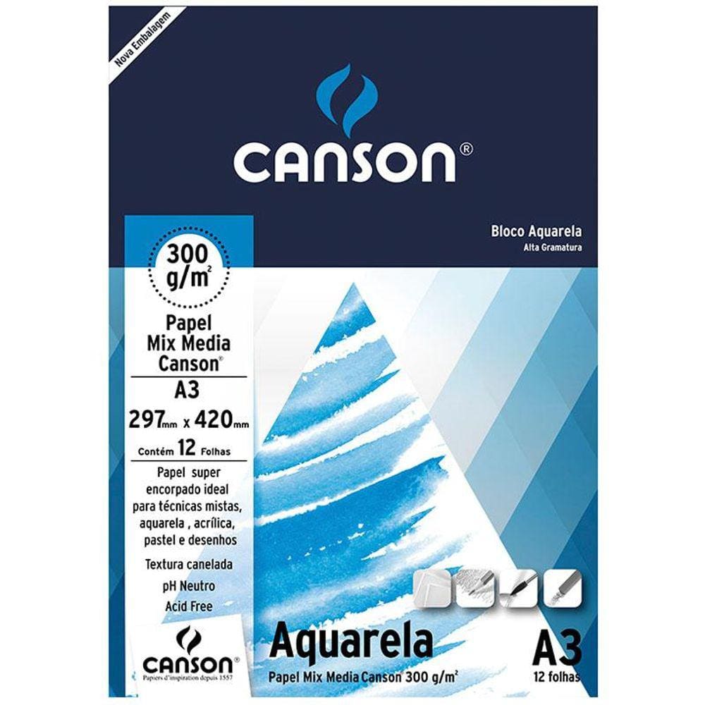 Bloco aquarela A3 300g com 12 folhas Canson