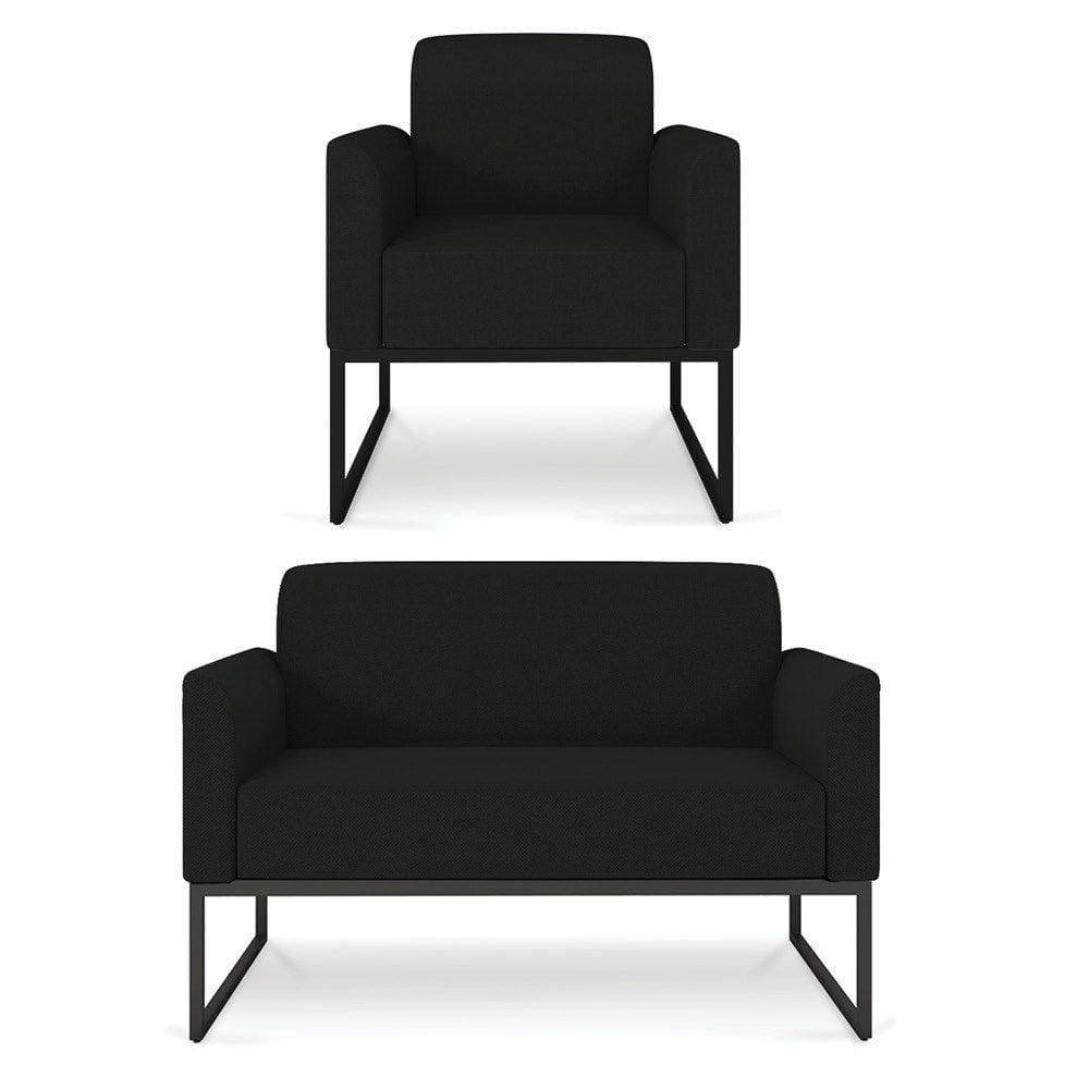 Kit Namoradeira e 1 Poltrona Decorativa Base Industrial Preta Maressa A79 Linho Preto - Ibiza