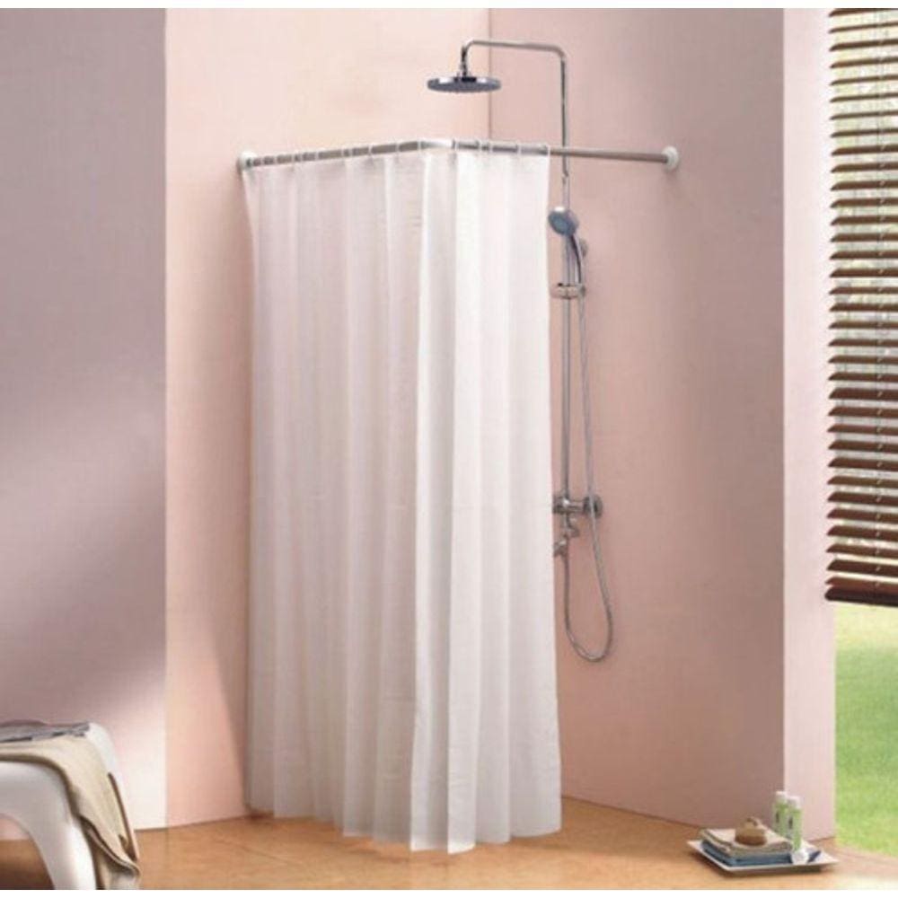 Porta Cortina Banheiro Box Varão Tubo Curvo De Aço Em L 1X1M