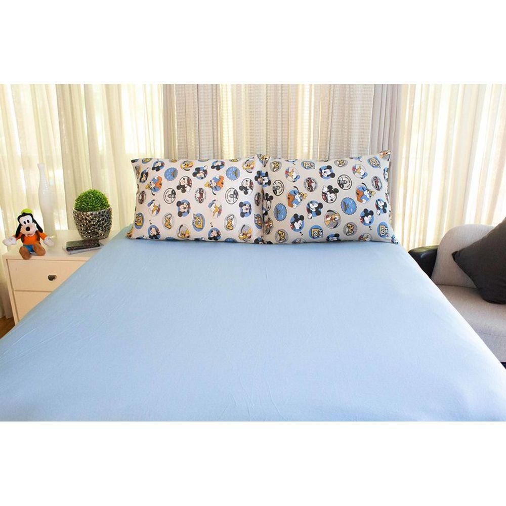 Jogo de Cama Queen Disney Amigos do Mickey de Malha Bege/Azul Plácido