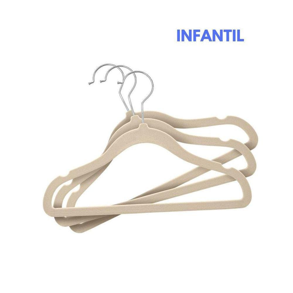Kit 10 Cabides De Veludo Infantil Bege Antideslizante