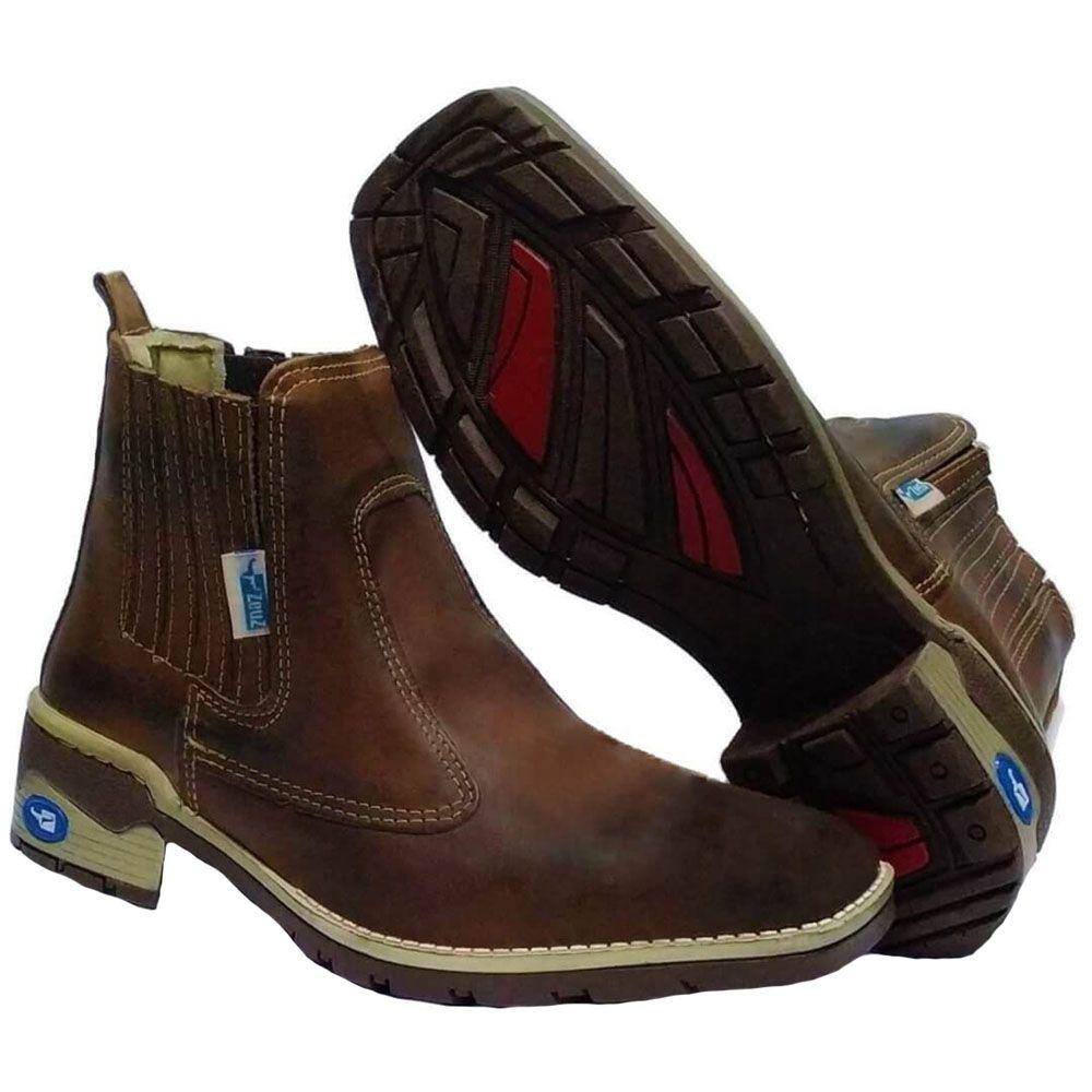 Botina Masculina Em Couro Bico Quadrado Liso Bege 3