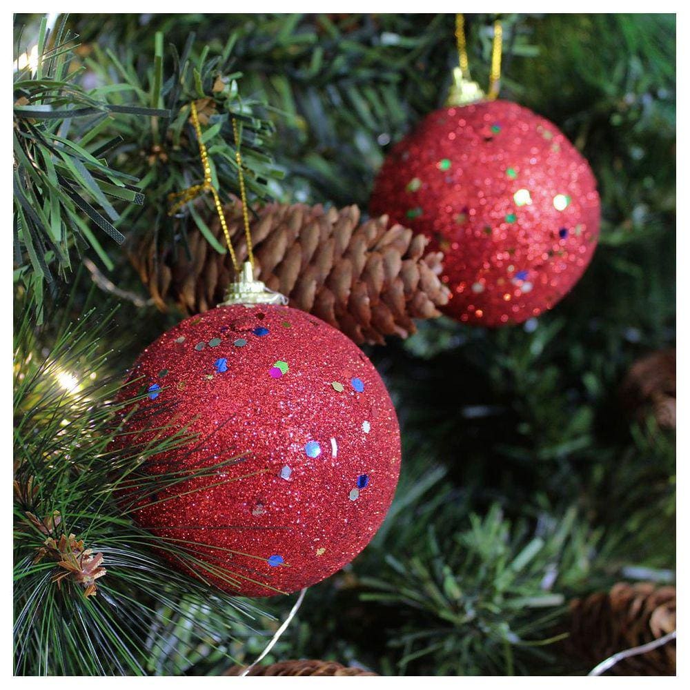36 Bolas Enfeite Natalino Árvore Natal Vermelho Gliiter 70mm