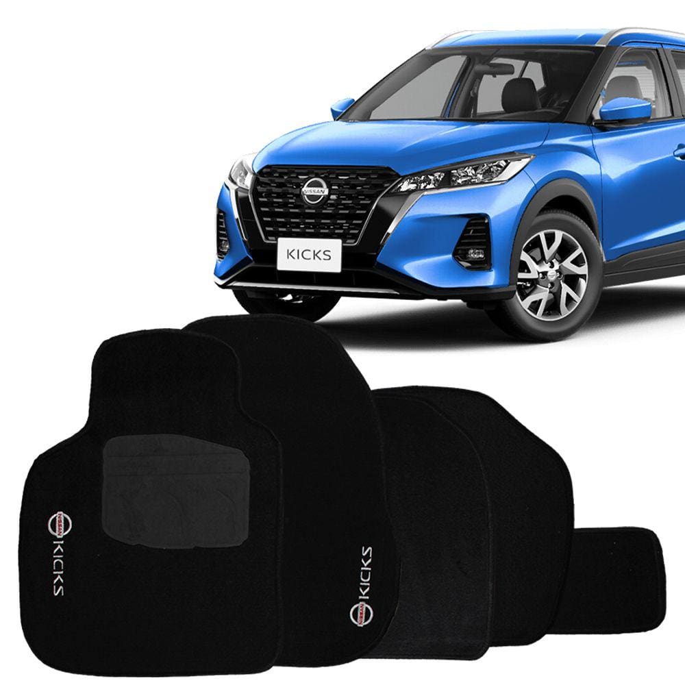 Jogo Tapete Carpete Automotivo Nissan Kicks 2017 2018 2019 2020 2021 2022 Preto 5 Peças Bordado