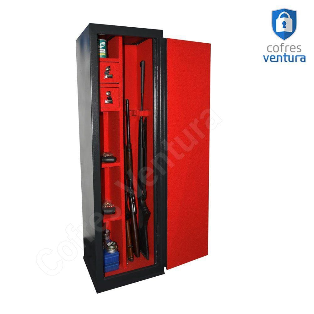 Cofre Armário Ventura 130x38x35 para 11 unidades (05 longas e 06 curtas) Preto com Vermelho