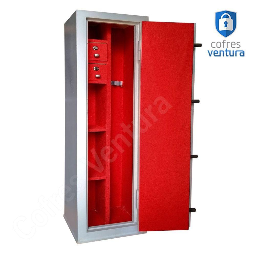 Cofre Armário Ventura 130x38x35 para 11 unidades (05 longas e 06 curtas) Cinza com Vermelho