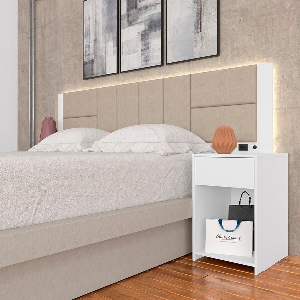 Cabeceira Estofada Para Cama Queen Dubai Com Led Bra/beg- M. Arapongas