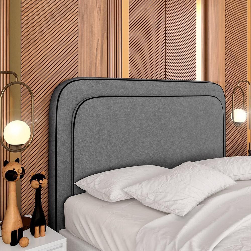 Cabeceira Estofada Para Cama Queen Miami Linho Cinza - M. Arapongas
