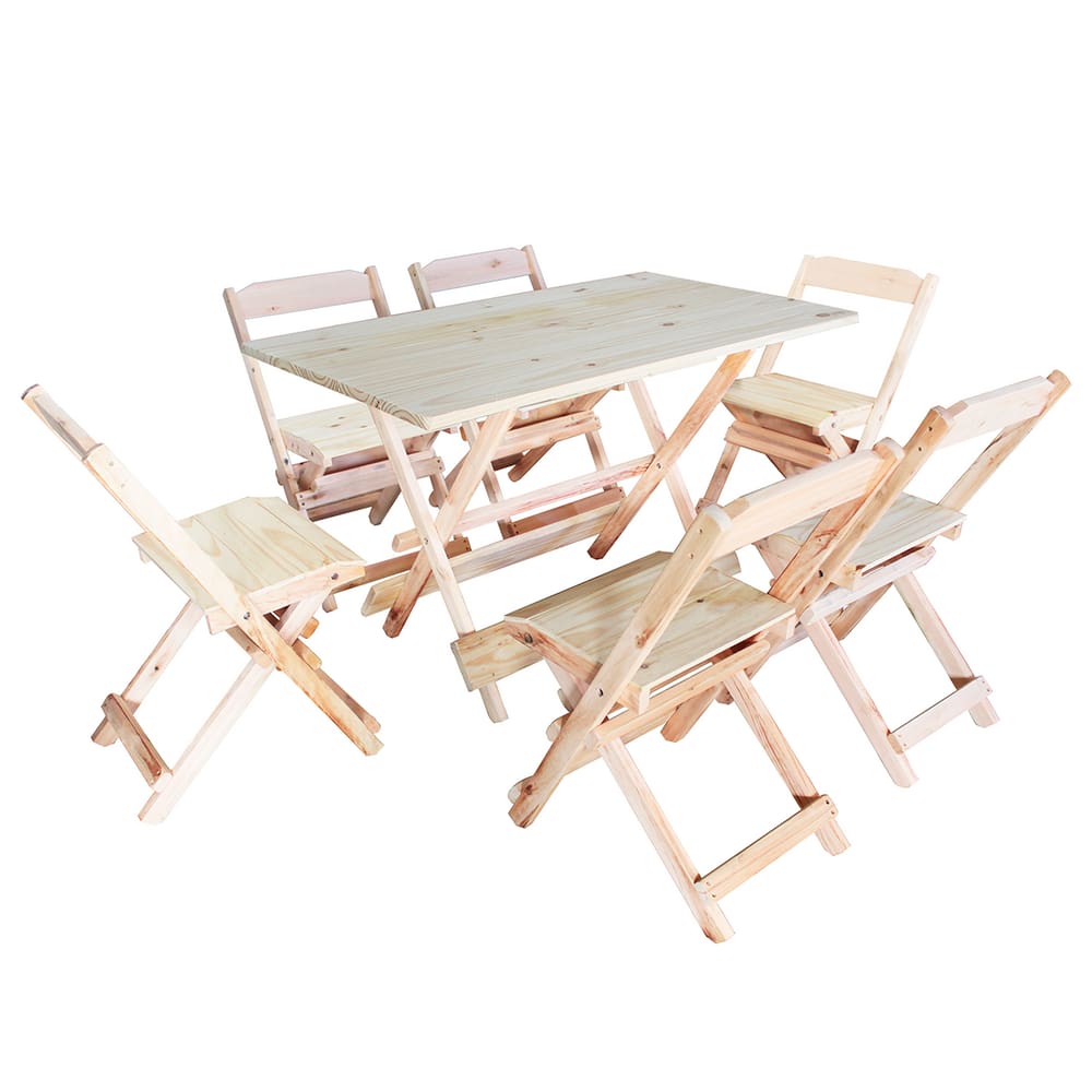 Jogo Conjunto Mesa Bar Dobrável 120x70 C/6 Cadeiras Madeira