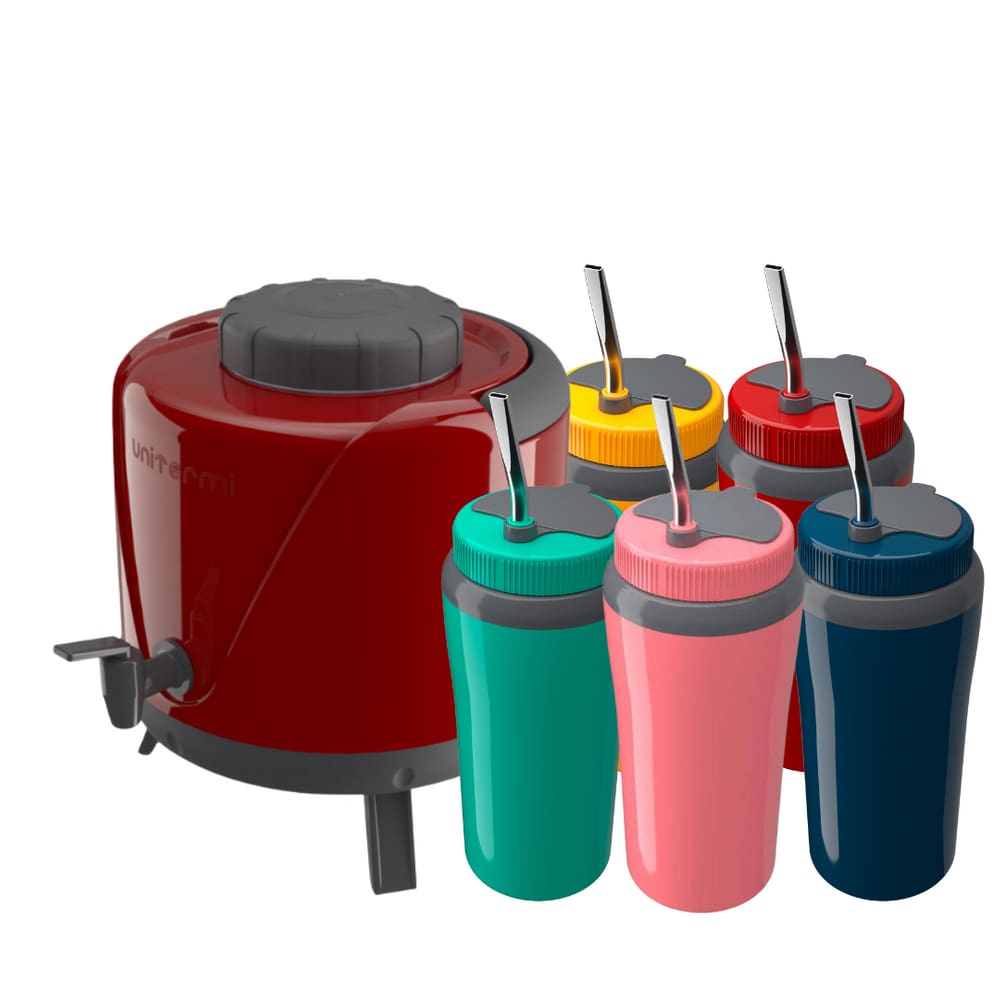 Kit Tererê Garrafa Térmica 5L + Copo Térmico Colorido 650ml