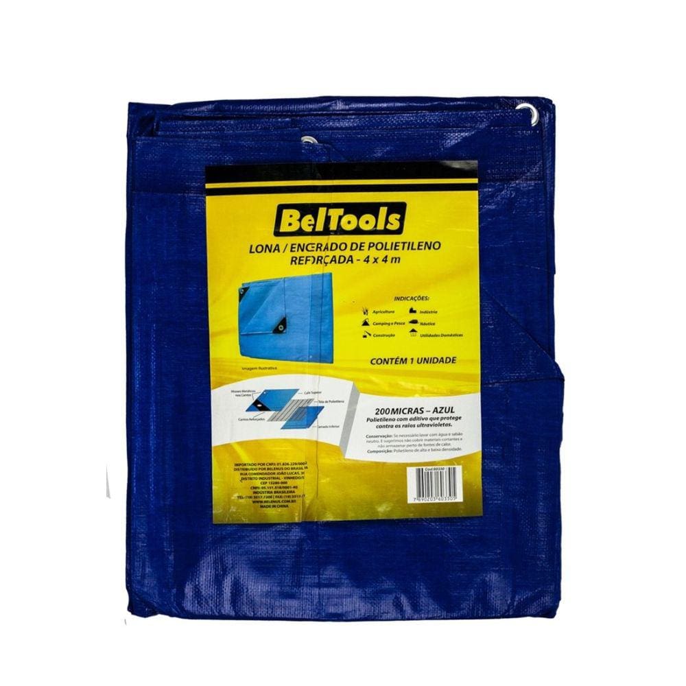 Lona Carreteiro Plástica Reforçada Azul 4x4m Beltools