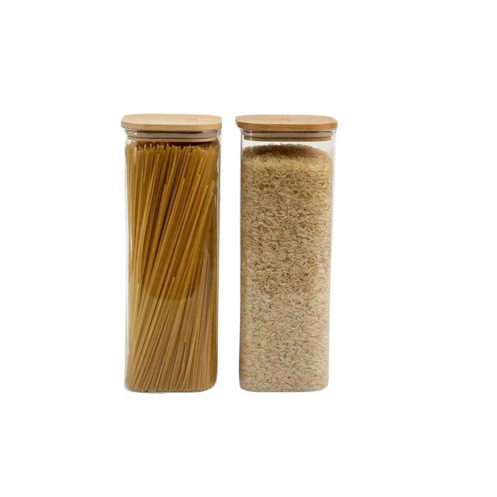 Kit Pote Hermético De Vidro Quad Tampa De Bambu 2 Pçs Oikos