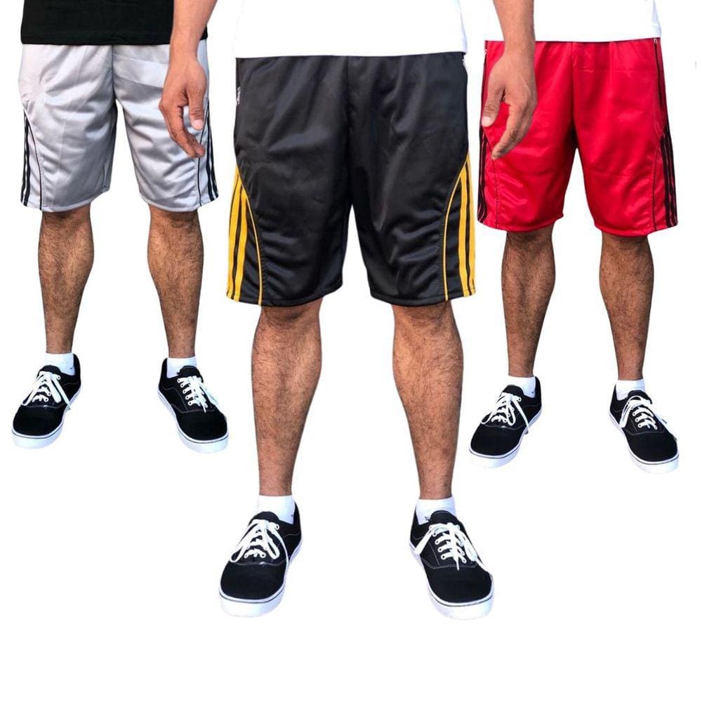 Kit 3 Bermudas Masculina Esportiva Elastico na Cintura Ziper nos Bolsos Laterais Evolution