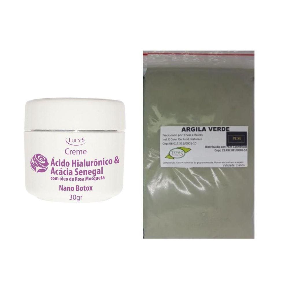 Argila Pura Verde 500G E Creme Nano Botox Ác. Hialurônico